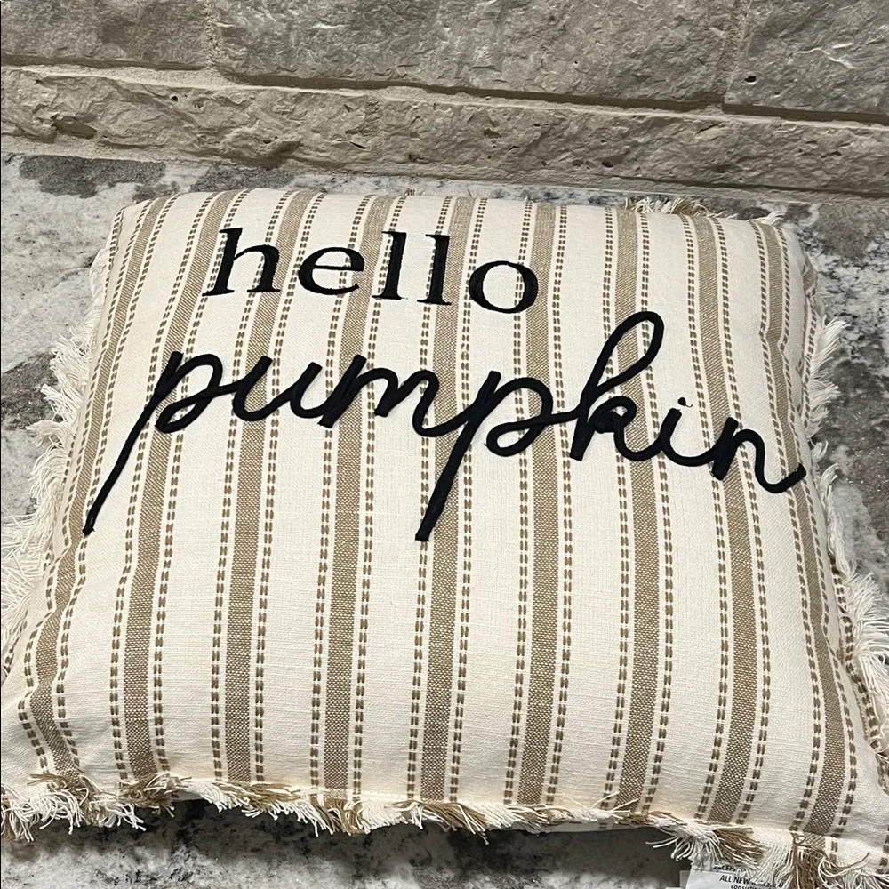 NEW Striped 'Hello Pumpkin' Throw Pillow
